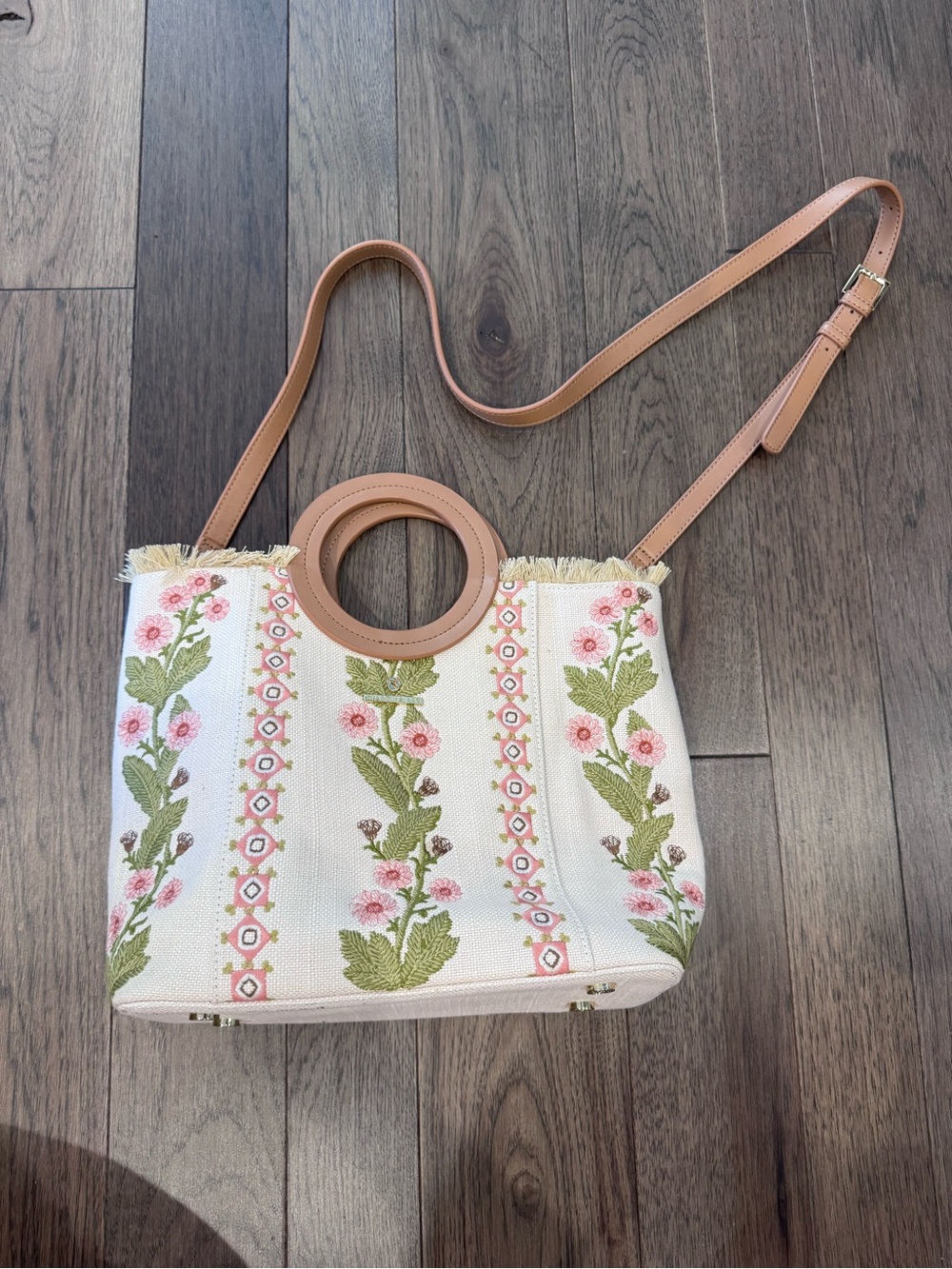 Spartina 449 Floral Embroidered Purse with Tan Leather Trim